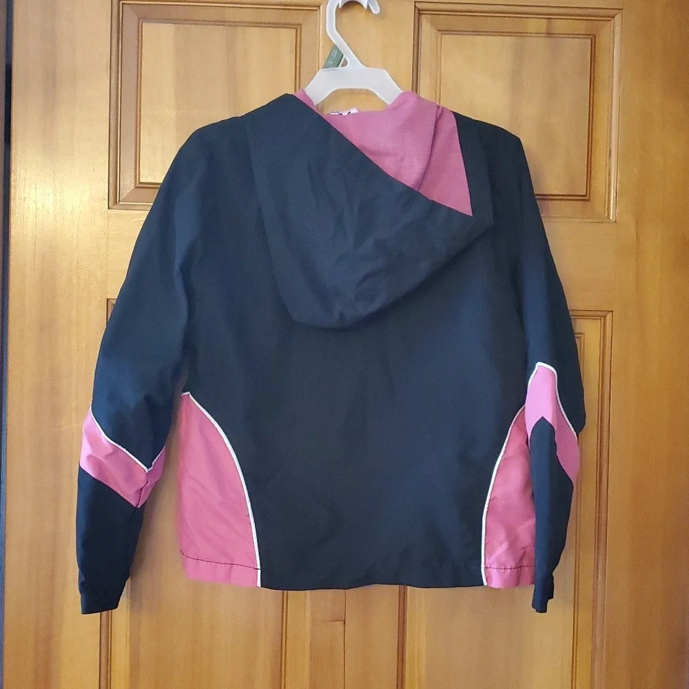 Girly Girl Black and Pink Hooded Lightweight Jacket with Embroidery‎ Size 8/10